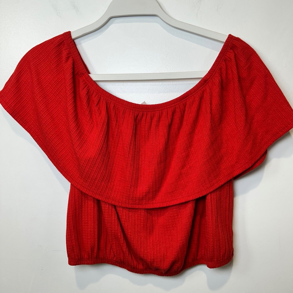 Caution to the Wind Off Shoulder Ruffle Top Blouse Red Medium‎